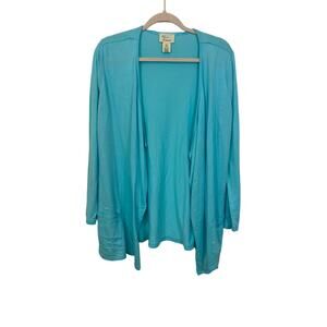 AJ Andrea Jovine Womens Azure Blue Open Front Cardigan Sweater M Cotton Coastal